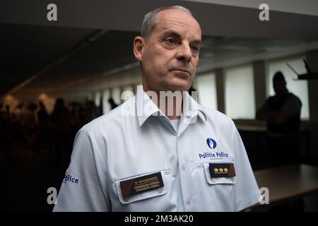 Le Commissaire général de la police fédérale, Marc de Mesmaeker, photographié lors d'une conférence de presse du Bureau du Procureur fédéral, Affaires étrangères, police fédérale et Défense, concernant le rapatriement des FEMMES et des enfants belges, à Bruxelles, le mardi 21 juin 2022. La nuit dernière, la Belgique a de nouveau rapatrié des femmes et des enfants de camps en Syrie. Les enfants ont tous moins de 12 ans. Le mois dernier, il a été annoncé que la Belgique avait organisé une nouvelle mission consulaire en Syrie. Une équipe d'enquête belge s'est rendue au camp de Roj, où un certain nombre de mères belges pourraient l'être Banque D'Images