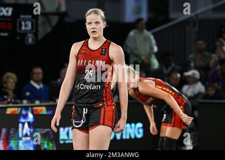 Becky Massey, de Belgique, a présenté une défaite lors d'un match de basketball 3x3 entre les chats belges et la Chine, lors du quart de finale des femmes à la coupe du monde FIBA 2022, le samedi 25 juin 2022, à Anvers. La coupe du monde 2022 de la FIBA 3x3 basket se déroule du 21 au 26 juin à Anvers. BELGA PHOTO TOM GOYVAERTS Banque D'Images