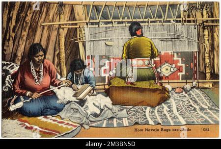 Comment les tapis Navajo sont faits , Collection des frères Tichnor, cartes postales des États-Unis Banque D'Images