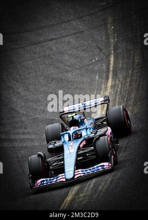 Esteban Ocon, pilote français alpin du BWT, photographié en action lors de la troisième séance d'entraînement à la course du Grand Prix F1 de Belgique, à Spa-Francorchamps, le samedi 27 août 2022. Le Grand Prix de Formule 1 Spa-Francorchamps a lieu ce week-end, de 26 août à 28 août. BELGA PHOTO VIRGINIE LEFOUR Banque D'Images