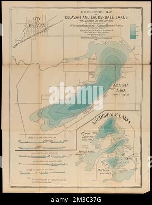 Hydrographic map of Delavan and Lauderdale Lakes Walworth Co. Wisconsin , Hydrography, Wisconsin, Delavan Lake Lake, Maps, Hydrology, Wisconsin, Lauderdale Lakes, Maps, Delavan Lake Wis. : Lake, Maps, Lauderdale Lakes Wis., Maps, Bathymetric maps Norman B. Leventhal Map Center Collection Stock Photo