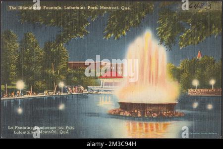 La fontaine illuminée, parc Lafontaine, Montréal (Qc). - La fontaine lumineuse au Parc Lafontaine, Montréal, Qué. , Fontaines, Parcs, Collection des frères Tichnor, cartes postales des États-Unis Banque D'Images