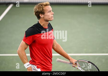 Michael Geerts Belge photographié lors d'une session d'entraînement de l'équipe belge avant la phase de groupe des finales de la coupe Davis 2022, lundi 12 septembre 2022, à Hambourg, en Allemagne. La Belgique se disputera du 13 au 18 septembre contre l'Australie, l'Allemagne et la France dans le groupe C. BELGA PHOTO LAURIE DIEFFEMBACQ Banque D'Images