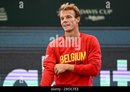 Michael Geerts Belge photographié lors d'une session d'entraînement de l'équipe belge lors de la phase de groupe de la finale de la coupe Davis 2022, vendredi 16 septembre 2022, à Hambourg, en Allemagne. La Belgique se disputera du 13 au 18 septembre contre l'Australie, l'Allemagne et la France dans le groupe C. BELGA PHOTO LAURIE DIEFFEMBACQ Banque D'Images