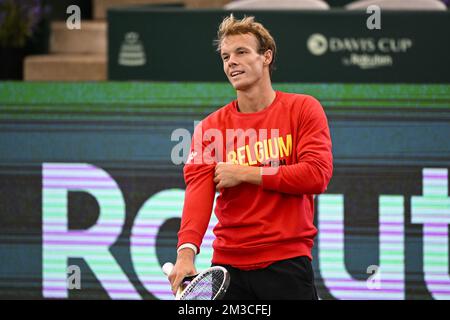 Michael Geerts Belge photographié lors d'une session d'entraînement de l'équipe belge lors de la phase de groupe de la finale de la coupe Davis 2022, vendredi 16 septembre 2022, à Hambourg, en Allemagne. La Belgique se disputera du 13 au 18 septembre contre l'Australie, l'Allemagne et la France dans le groupe C. BELGA PHOTO LAURIE DIEFFEMBACQ Banque D'Images