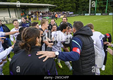 Beerschot va célèbre après avoir remporté un match de football entre RE Virton et Beerschot va, dimanche 18 septembre 2022 à Virton, le jour 9 sur 22 de la division Challenger Pro League 2nd des championnats belges 2022-2023 1B. BELGA PHOTO TOM GOYVAERTS Banque D'Images