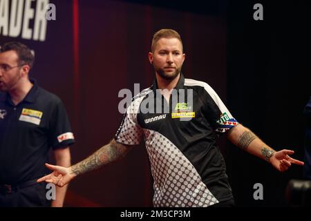 Dutch Danny Noppert photographié pendant la troisième journée de l'Open des fléchettes belges, dimanche 25 septembre 2022 à Wieze, un tournoi de la tournée européenne qui a lieu de 23 septembre à 25 septembre. PHOTO DE BELGA JEF MATTSEE Banque D'Images