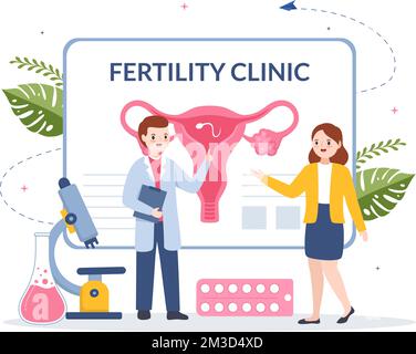 Clinique de fertilité sur le traitement de l'infertilité pour les couples et les poignées In Vitro programmes de fécondation in vitro en dessin animé à plat gabarits Illustration Illustration de Vecteur