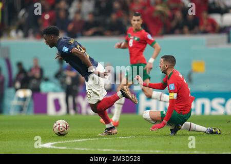 Al Khor, Qatar. 14th Dec, 2022. Al Bayt Stadium DOHA, QATAR - DECEMBER 14: Player of France Aurélien Tchouaméni drives the ball during the FIFA World Cup Qatar 2022 Semi-finals match between France and Morocco at Al Bayt Stadium on December 14, 2022 in Al Khor, Qatar. (Photo by Florencia Tan Jun/PxImages) (Florencia Tan Jun/SPP) Credit: SPP Sport Press Photo. /Alamy Live News Stock Photo