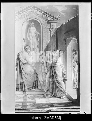 Détails intérieurs, papier peint, panneau numéro 1 'Cupid and psyche' , Fonds d'écran, divinité romaine de Cupid, divinité grecque de psyché. Collection de négatifs sur plaque de verre de Frank cousins Banque D'Images