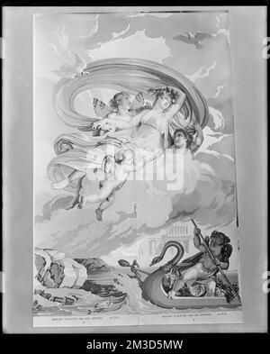 Détails intérieurs, papier peint, panneau numéro 2 'Cupid and psyche' , Fonds d'écran, divinité romaine de Cupid, divinité grecque de psyché. Collection de négatifs sur plaque de verre de Frank cousins Banque D'Images