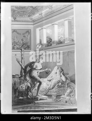 Détails intérieurs, papier peint, panneau numéro 5 'Cupid and psyche' , Fonds d'écran, divinité romaine de Cupid, divinité grecque de psyché. Collection de négatifs sur plaque de verre de Frank cousins Banque D'Images