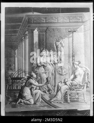 Détails intérieurs, papier peint, panneau numéro 8 'Cupid and psyche' , Fonds d'écran, divinité romaine de Cupid, divinité grecque de psyché. Collection de négatifs sur plaque de verre de Frank cousins Banque D'Images
