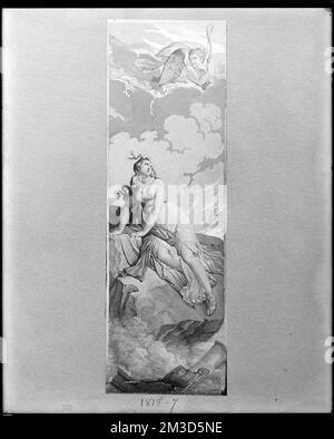 Détails intérieurs, papier peint, panneau numéro 6 'Cupid and psyche' , Fonds d'écran, divinité romaine de Cupid, divinité grecque de psyché. Collection de négatifs sur plaque de verre de Frank cousins Banque D'Images