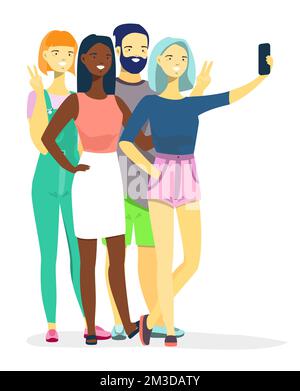 Divers groupes de personnes prennent photo selfie vecteur Illustration de Vecteur