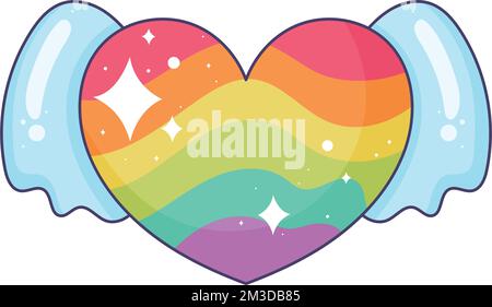 drapeau lgbti dans l'icône en forme de coeur volant Illustration de Vecteur