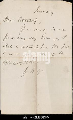 [John Biddulph Martin] Note autographe signée (initiales) à [Victoria Woodhull Martin], vers 1883-1897 , féministes, États-Unis, suffragistes. Victoria Woodhull Martin Papers Banque D'Images