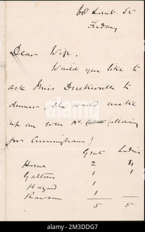 [John Biddulph Martin] note autographe signée à Victoria Woodhull Martin, [Londres], vers 1883-1897 , féministes, États-Unis, Suffragistes. Victoria Woodhull Martin Papers Banque D'Images