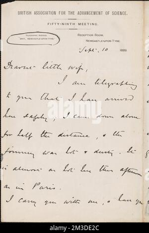 [John Biddulph Martin] note autographe à [Victoria Woodhull Martin], Newcastle-upon-Tyne, [Angleterre], 10 septembre 1889 , Féministes, États-Unis, suffragistes. Victoria Woodhull Martin Papers Banque D'Images