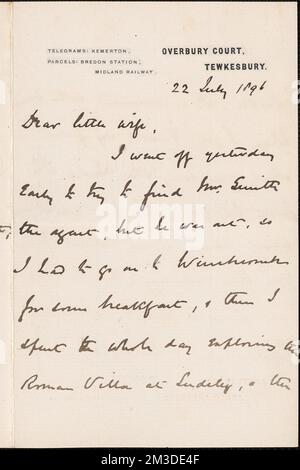 [John Biddulph Martin] note autographe à [Victoria Woodhull Martin], Tewkesbury, [Angleterre], 22 juillet 1896 , Féministes, États-Unis, suffragistes. Victoria Woodhull Martin Papers Banque D'Images