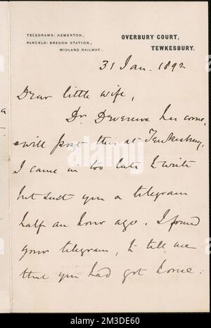 [John Biddulph Martin] note autographe à [Victoria Woodhull Martin], Tewkesbury, [Angleterre], 31 janvier 1892 , Féministes, États-Unis, suffragistes. Victoria Woodhull Martin Papers Banque D'Images