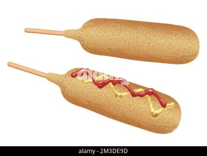 Chiens de maïs avec ketchup et Mustard Vector Illustration ensemble isolé sur Un fond blanc. Illustration de Vecteur