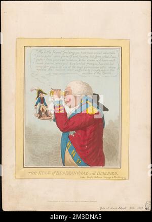 Le roi de Brobdingnag, et Gulliver. Vide - Swifts Gullivers voyage à Brobdingnag , Kings, Emperors, dispositifs optiques, inspections, George III, roi de Grande-Bretagne, 1738-1820, Napoléon Ier, empereur des Français, 1769-1821. James Gillray (1756-1815). Impressions et mises en plan Banque D'Images