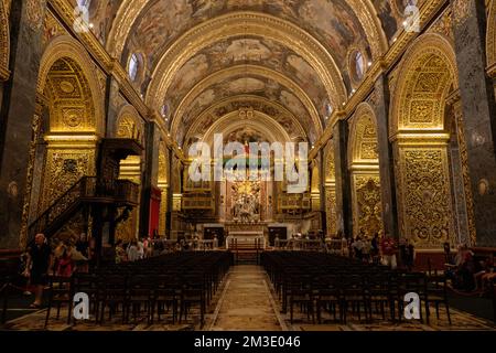 La nef de Saint Co-cathédrale de John's construite par l'ordre de St. Jean entre 1572 et 1577 - Valette, Malte Banque D'Images