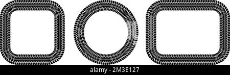 Bande de roulement rectangulaire et cadre circulaire pour pneus auto. Pneus de voiture et de moto, bande de roulement des pneus de roue. Pneu noir à bordure carrée et ronde. Vecteur Illustration de Vecteur