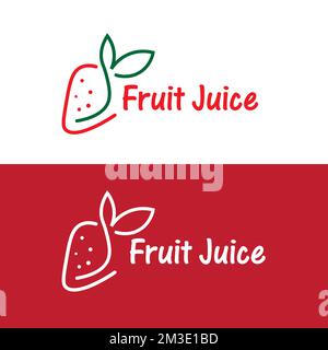 motif vectoriel du logo de la fraise, design du logo du concept de jus de fruits Banque D'Images