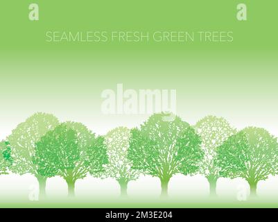 Arrière-plan d'arbres verts frais et sans couture avec espace de texte, illustration vectorielle. Répétable horizontalement. Illustration de Vecteur
