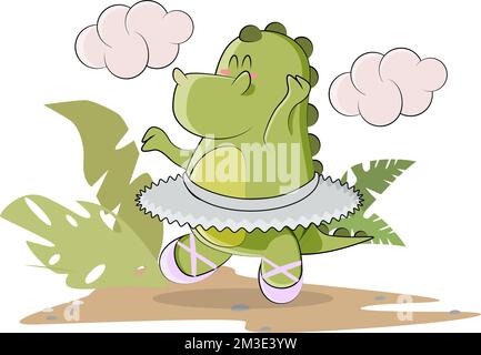 un adorable dinosaure dansant pour d'autres dinosaures Illustration de Vecteur