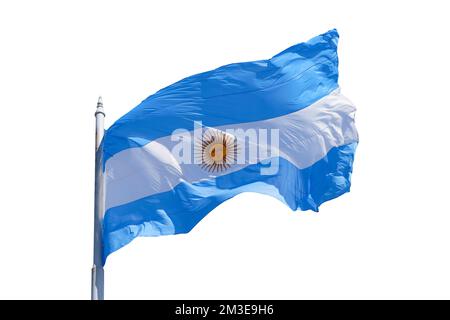 Drapeau argentin sur un blanc blanc blanc d'arrière-plan isolat. Bleu et blanc symbole national de la culture et du patriotisme argentins. Photo de haute qualité Banque D'Images