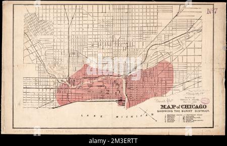 Carte de Chicago montrant le quartier brûlé , Grand incendie, Chicago, Illinois, 1871, Cartes, Chicago Ill., cartes Norman B. Leventhal Map Center Collection Banque D'Images