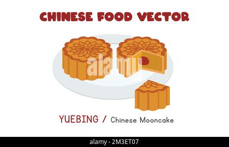 Chinese Yuebing - Chinois Mooncake four plat dessin vectoriel illustration, style de dessin animé clipart. Cuisine asiatique. Cuisine chinoise. Cuisine chinoise Illustration de Vecteur