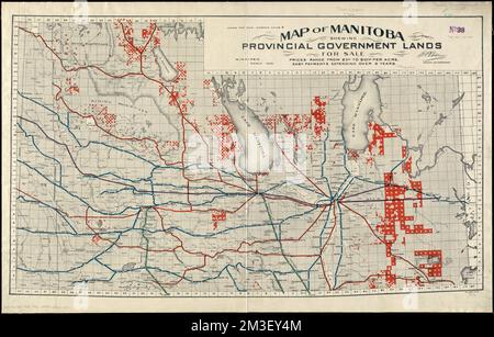 Carte des terres du gouvernement provincial manitobain en vente , chemins de fer, Manitoba, cartes, utilisation des terres, Manitoba, cartes, immobilier, Manitoba, cartes, Régime foncier, Manitoba, cartes, Manitoba, cartes Norman B. Leventhal Map Centre Collection Banque D'Images