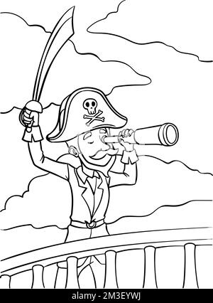 Page de coloriage de l'épée de maintien et du télescope de pirate Illustration de Vecteur