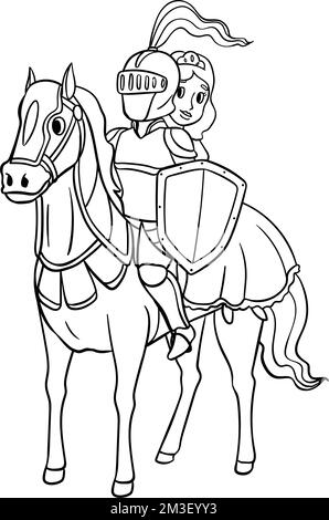 Chevalier et princesse à cheval isolé Illustration de Vecteur