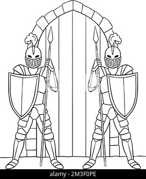 Page de coloriage isolée de la porte de Chevalier Illustration de Vecteur