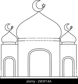 Page de coloriage isolée de la mosquée du Ramadan pour les enfants Illustration de Vecteur