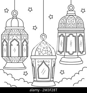 Page de coloriage de lanterne de Ramadan pour enfants Illustration de Vecteur