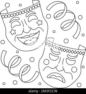 Mardi gras tragédie et de la Comedy masques coloriage page Illustration de Vecteur