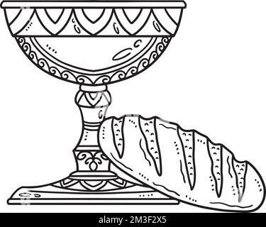 Chalice chrétienne et pain de vie isolé Illustration de Vecteur