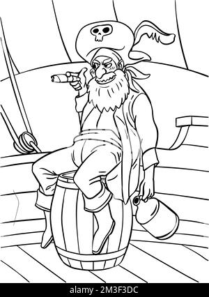 Pirate assis sur Un Barrel coloriage page pour les enfants Illustration de Vecteur