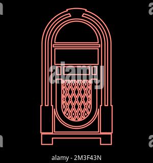 Juke-box Neon juke-box automatisé rétro Music concept vintage PlayDevice rouge couleur vecteur illustration image plat style lumière Illustration de Vecteur