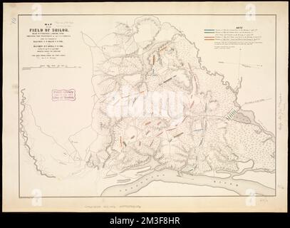 Carte du champ de Shiloh, près de Pittsburgh Landing, Tennessee, qui déforme les positions des forces américaines sous le commandement du Maj. Genl. U. S. GRANT, ÉTATS-UNIS Vol. Et Maj. Genl. D. C. BUELL, ÉTATS-UNIS Vol. Les 6th et 7th avril 1862 , Shiloh, Battle of, Tennessee, 1862, Cartes, Parc militaire national Shiloh (Tennessee) et divers, cartes Norman B. Leventhal Map Center Collection Banque D'Images