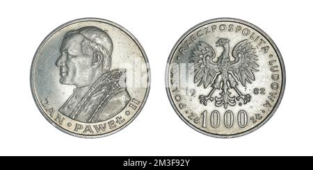 1 000 zlotys - Jean-Paul II - 1982-3 ansn un fond blanc Banque D'Images