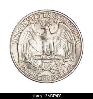 1/4 dollar US, 1965 Washington's Quarter sur fond blanc Banque D'Images