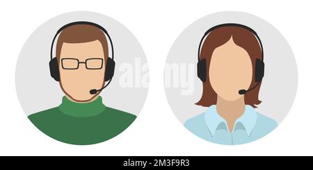 Avatars des agents de soutien technique. Icônes vectorielles. Illustration de Vecteur