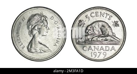 Canada 5 cents, 1979-1981 sur blanc Banque D'Images